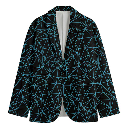 Black And Blue Geometric Mosaic Print Men's Blazer