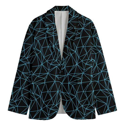Black And Blue Geometric Mosaic Print Men's Blazer
