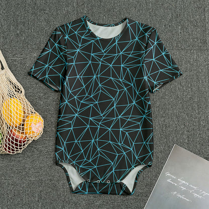 Black And Blue Geometric Mosaic Print Men's Bodysuit