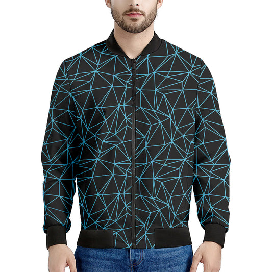 Black And Blue Geometric Mosaic Print Men's Bomber Jacket