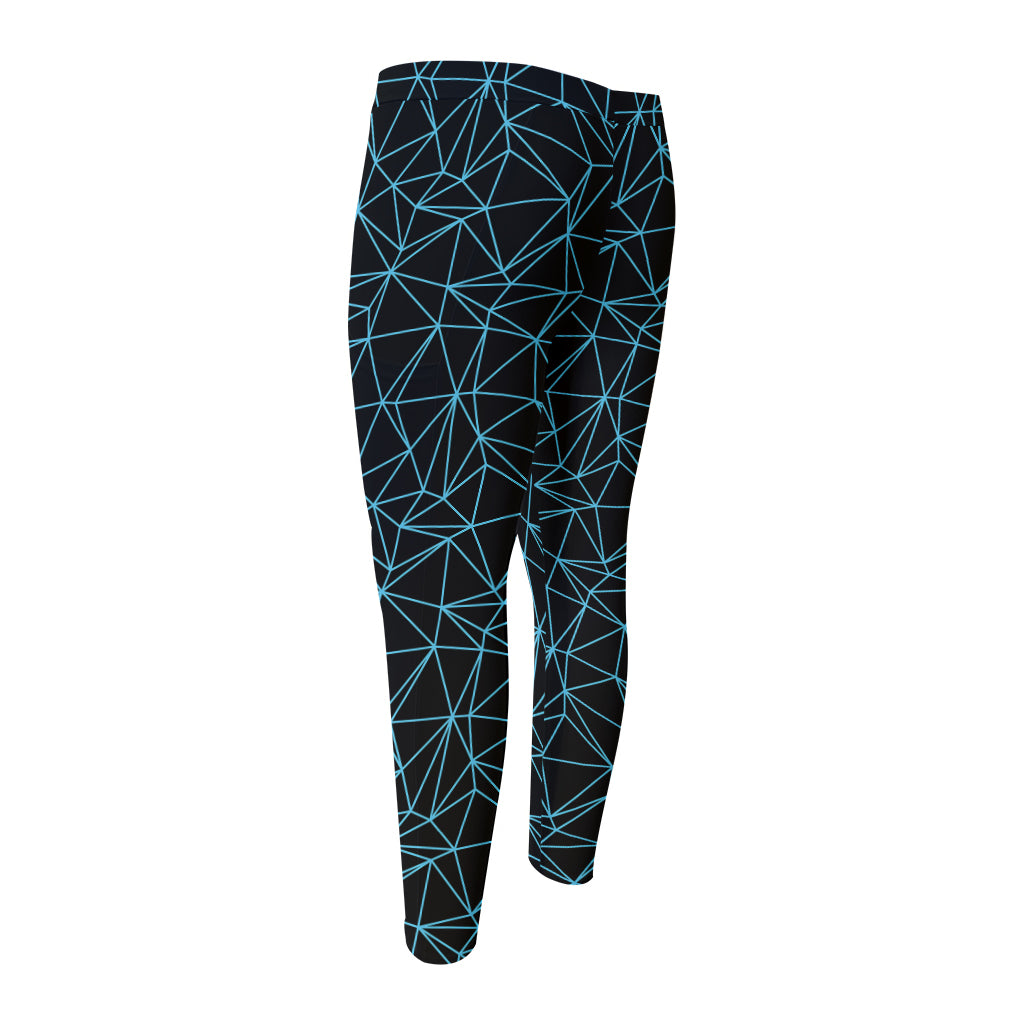 Black And Blue Geometric Mosaic Print Men's Compression Pants