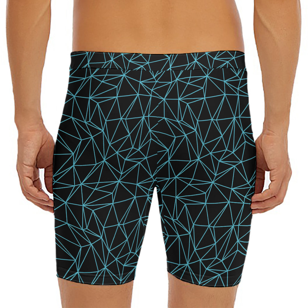 Black And Blue Geometric Mosaic Print Men's Long Boxer Briefs