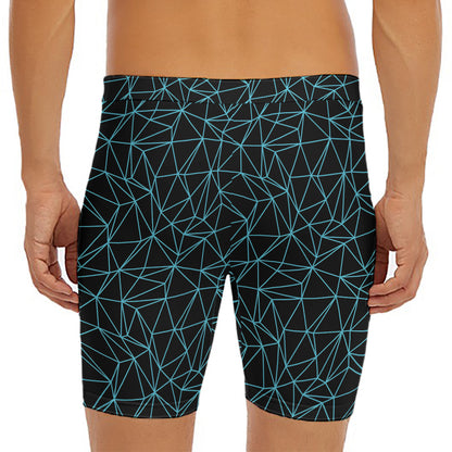 Black And Blue Geometric Mosaic Print Men's Long Boxer Briefs