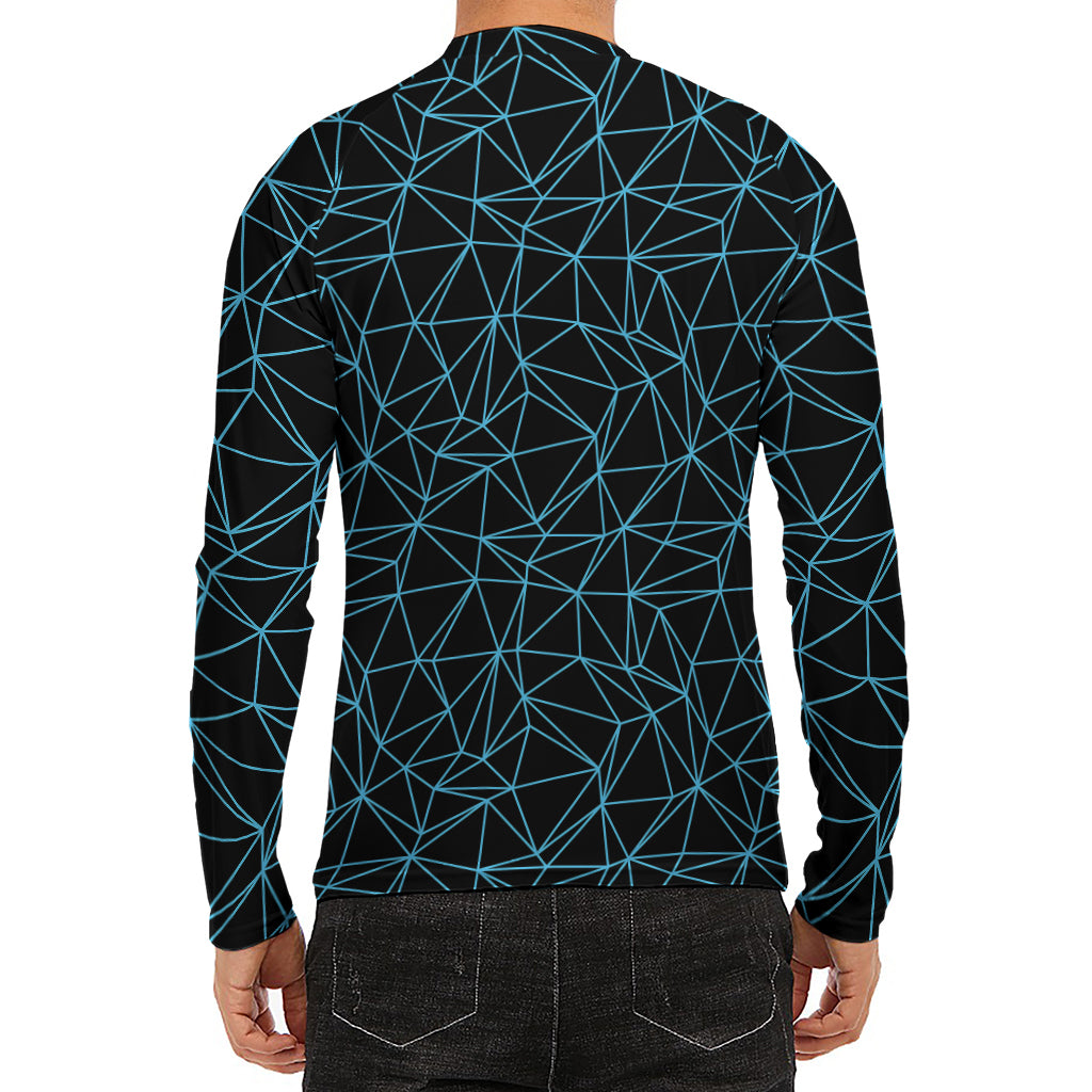 Black And Blue Geometric Mosaic Print Men's Long Sleeve Rash Guard
