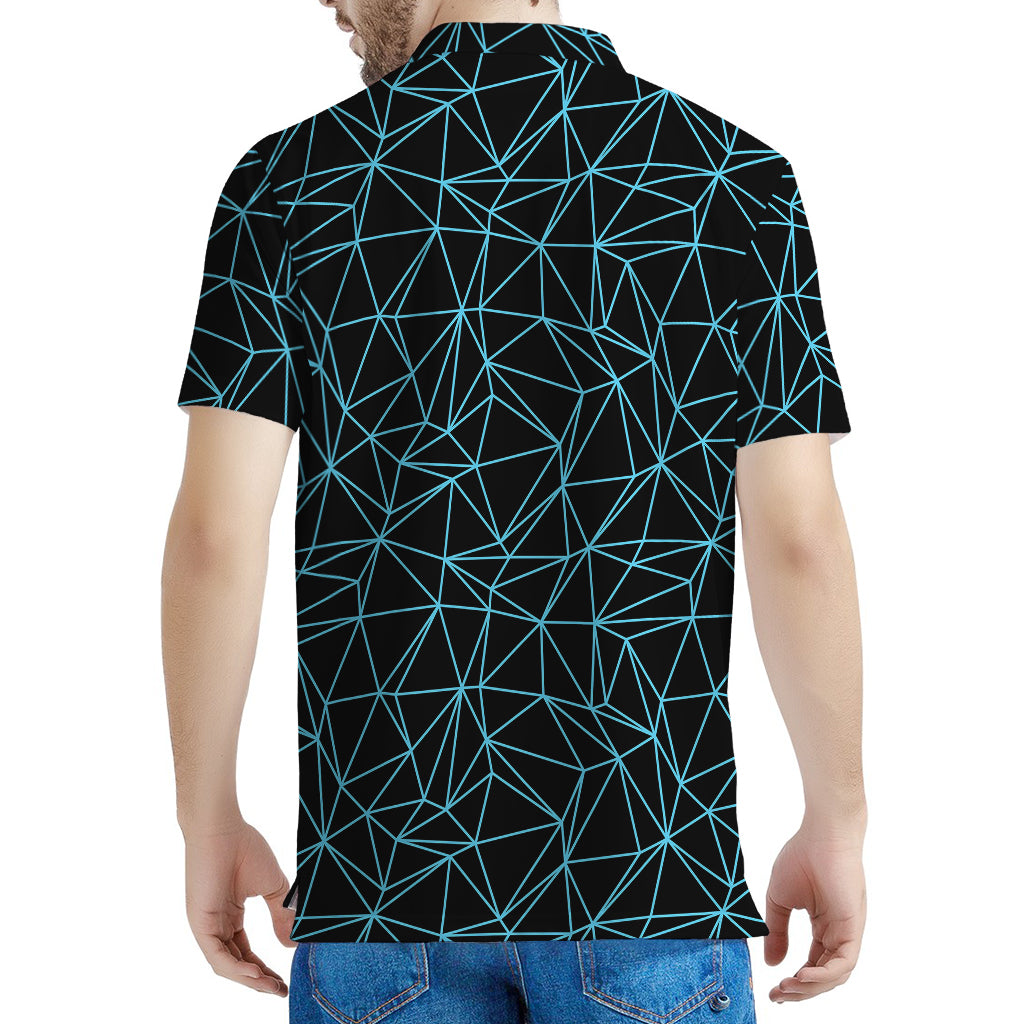 Black And Blue Geometric Mosaic Print Men's Polo Shirt