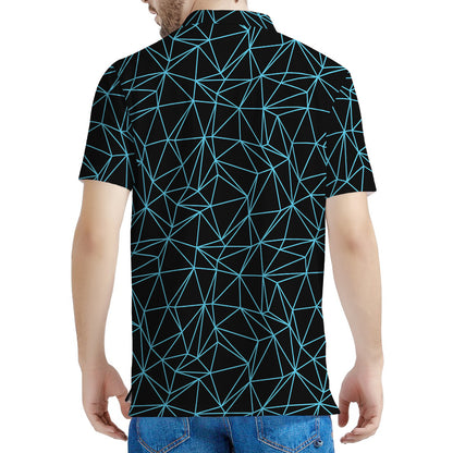 Black And Blue Geometric Mosaic Print Men's Polo Shirt