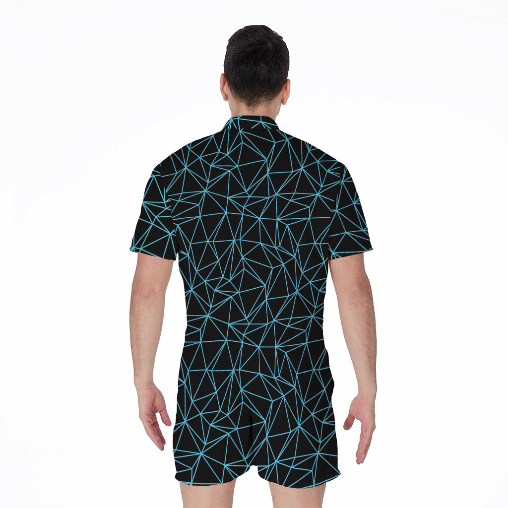 Black And Blue Geometric Mosaic Print Men's Rompers