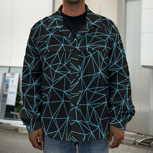 Black And Blue Geometric Mosaic Print Men's Shirt Jacket