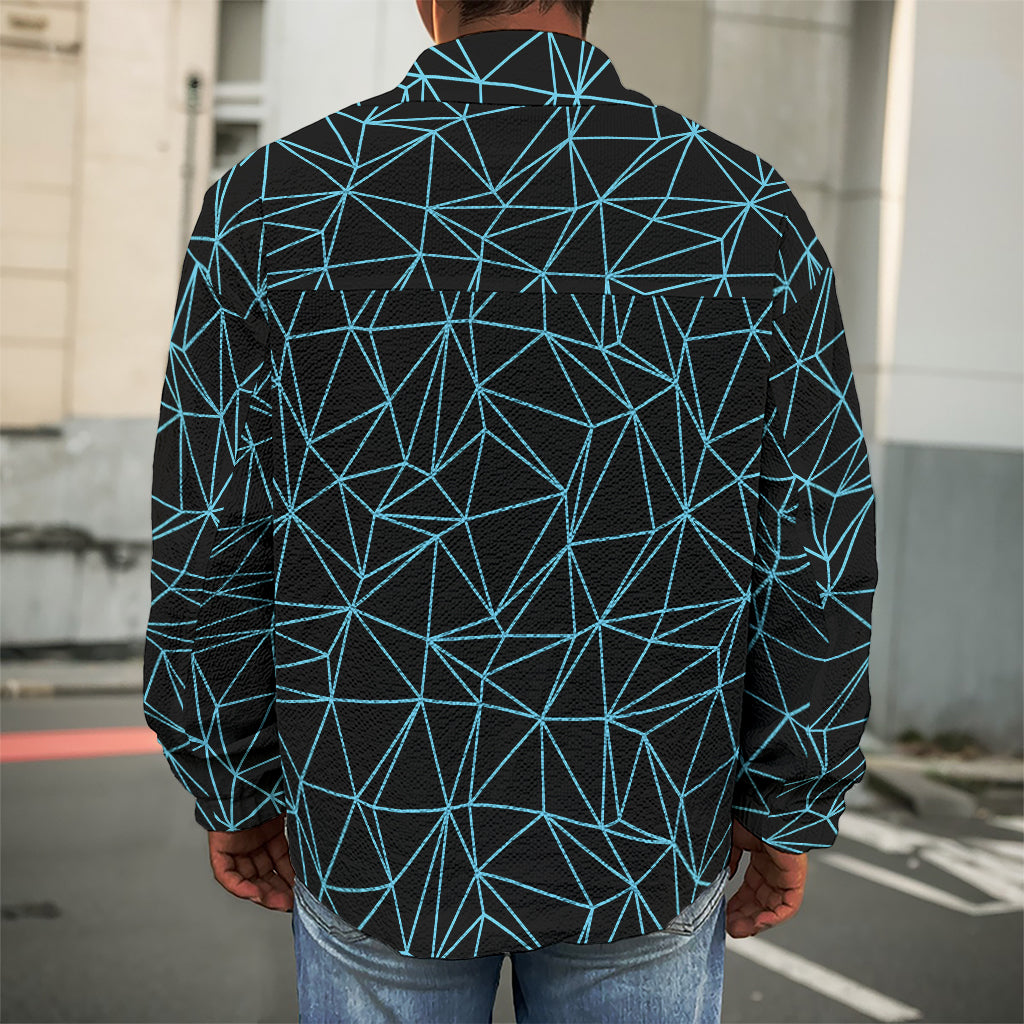 Black And Blue Geometric Mosaic Print Men's Shirt Jacket