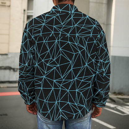Black And Blue Geometric Mosaic Print Men's Shirt Jacket