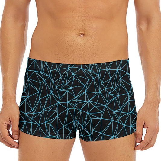 Black And Blue Geometric Mosaic Print Men's Short Boxer Briefs