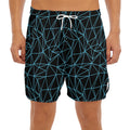 Black And Blue Geometric Mosaic Print Men's Split Running Shorts