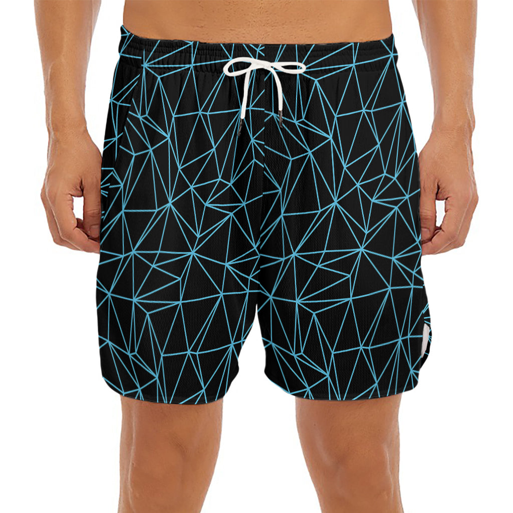 Black And Blue Geometric Mosaic Print Men's Split Running Shorts