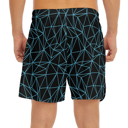Black And Blue Geometric Mosaic Print Men's Split Running Shorts