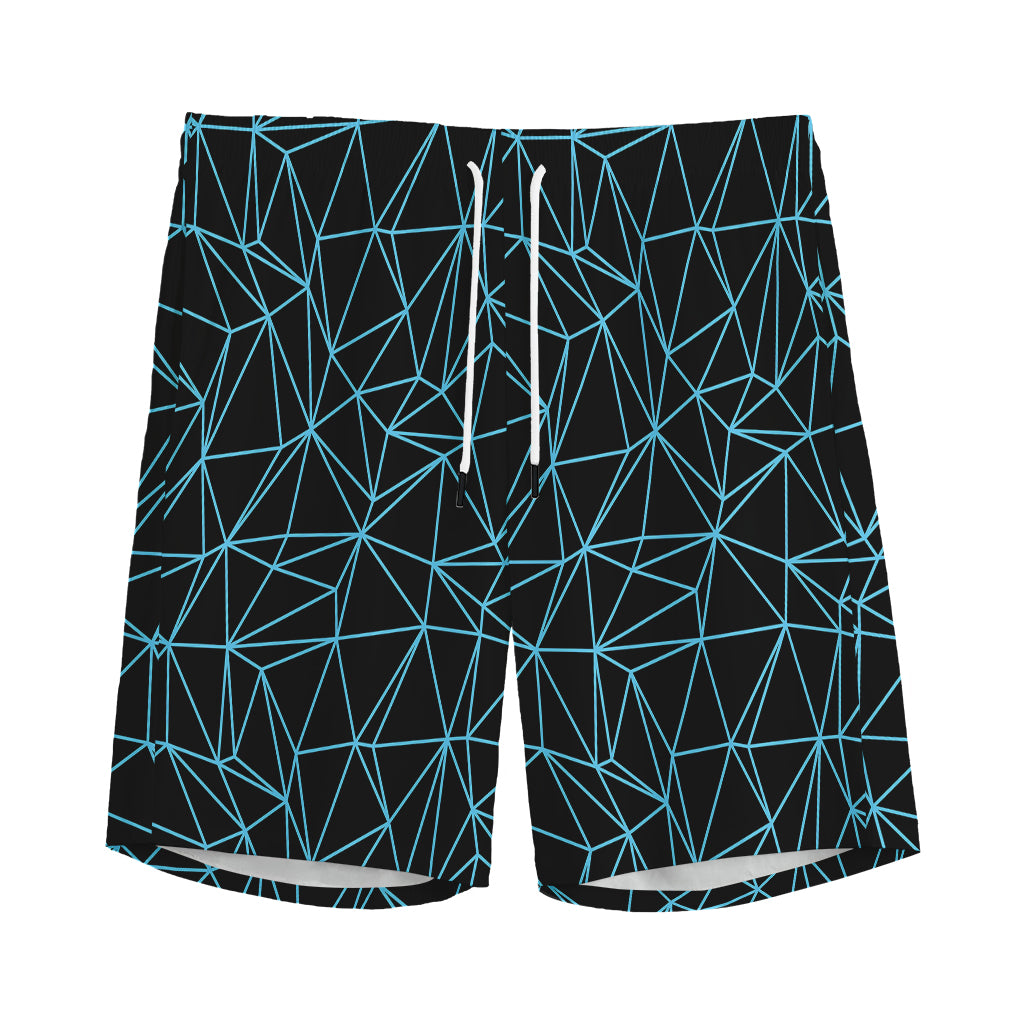 Black And Blue Geometric Mosaic Print Men's Sports Shorts