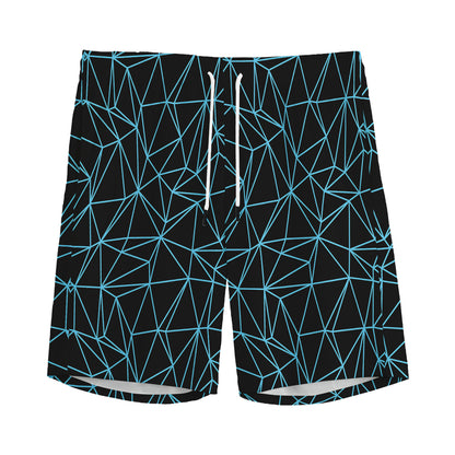 Black And Blue Geometric Mosaic Print Men's Sports Shorts