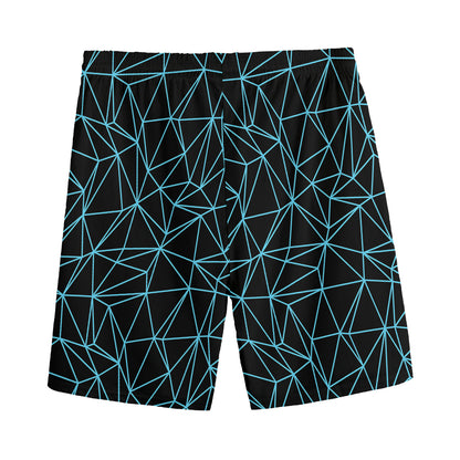 Black And Blue Geometric Mosaic Print Men's Sports Shorts