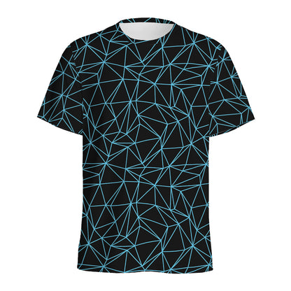 Black And Blue Geometric Mosaic Print Men's Sports T-Shirt