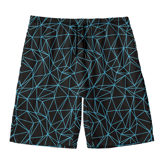 Black And Blue Geometric Mosaic Print Men's Swim Trunks