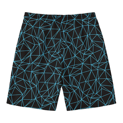 Black And Blue Geometric Mosaic Print Men's Swim Trunks
