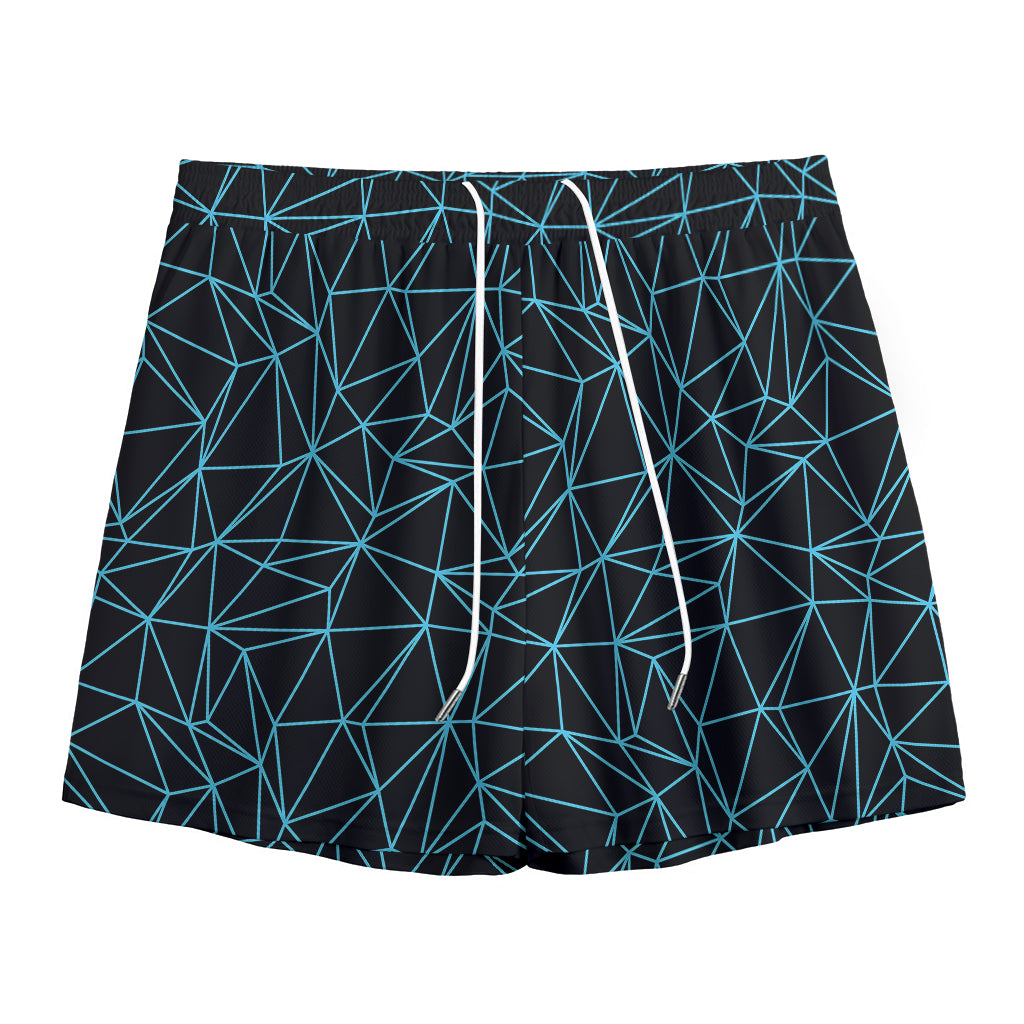 Black And Blue Geometric Mosaic Print Mesh Shorts