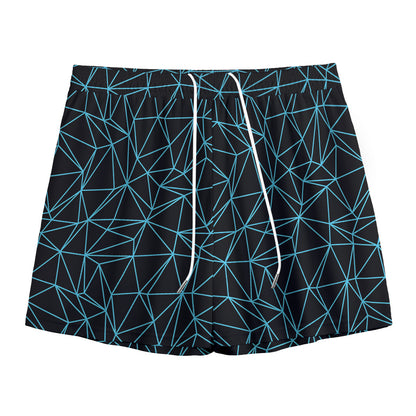 Black And Blue Geometric Mosaic Print Mesh Shorts