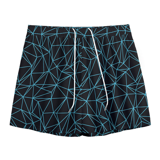 Black And Blue Geometric Mosaic Print Mesh Shorts