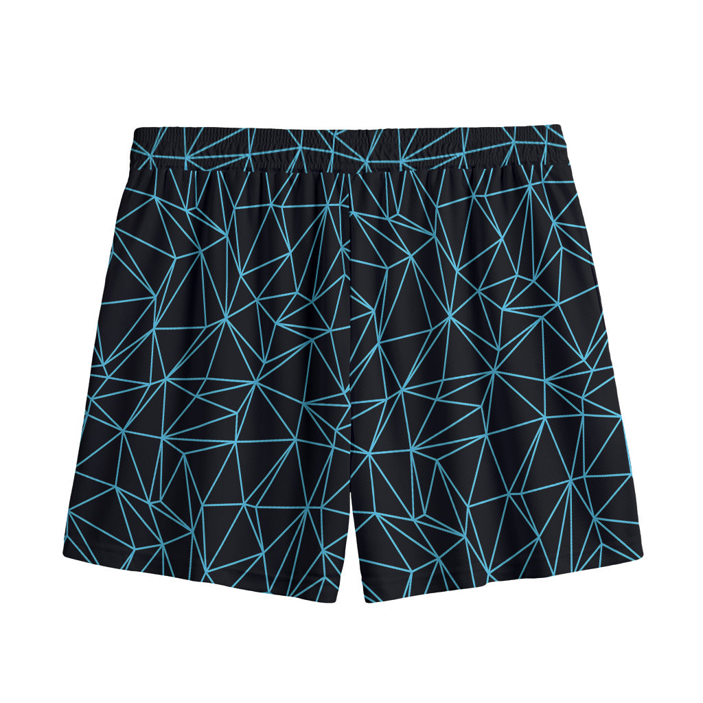 Black And Blue Geometric Mosaic Print Mesh Shorts