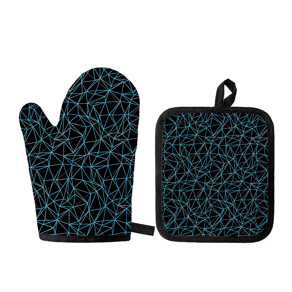 Black And Blue Geometric Mosaic Print Oven Mitt And Pot Holder Set