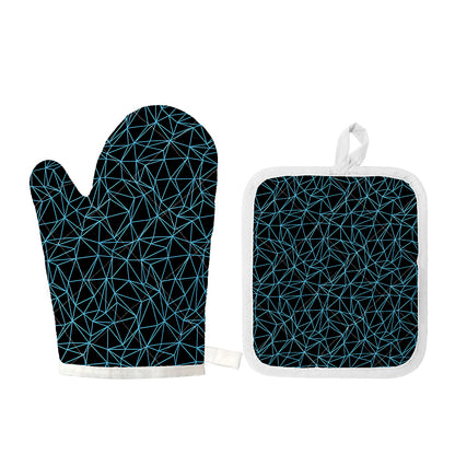 Black And Blue Geometric Mosaic Print Oven Mitt And Pot Holder Set