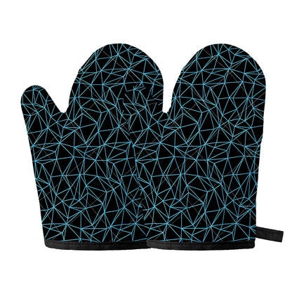 Black And Blue Geometric Mosaic Print Oven Mitts