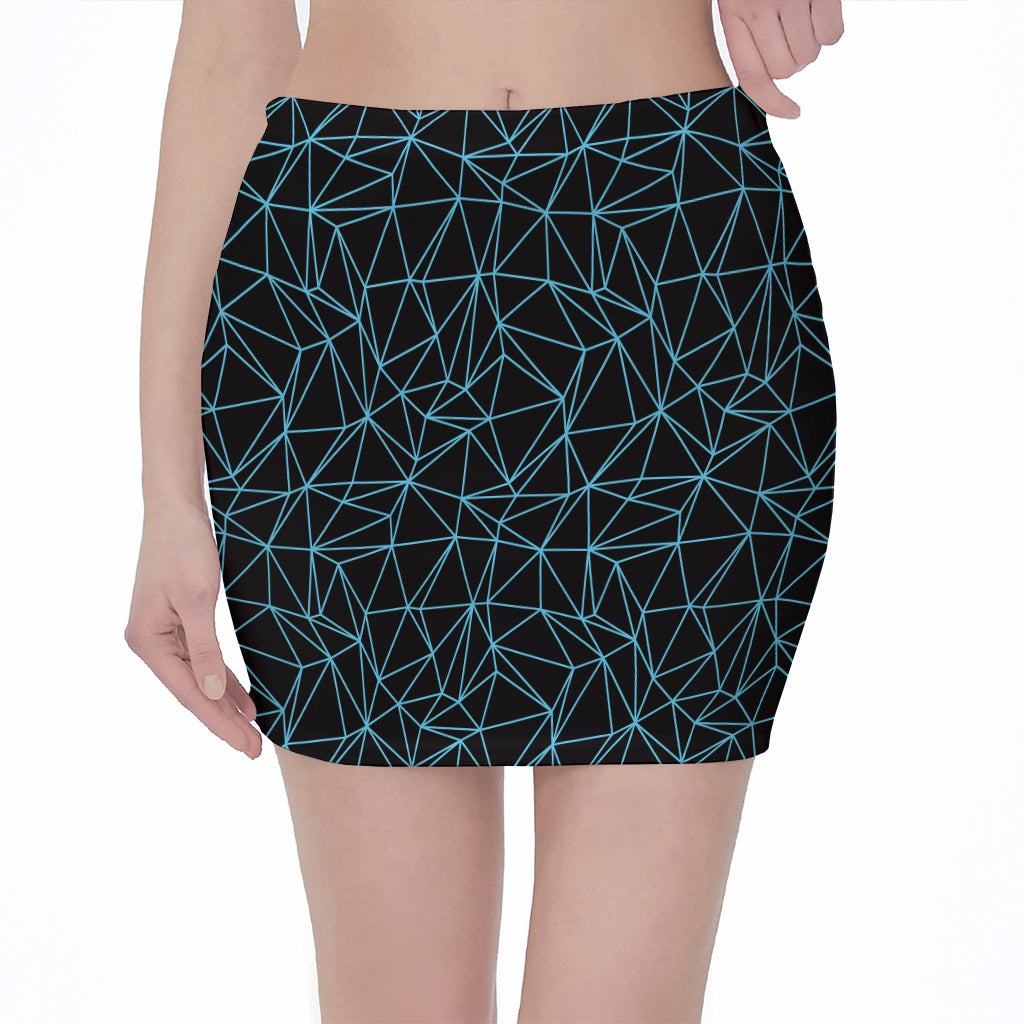 Black And Blue Geometric Mosaic Print Pencil Mini Skirt