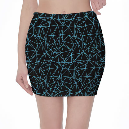 Black And Blue Geometric Mosaic Print Pencil Mini Skirt