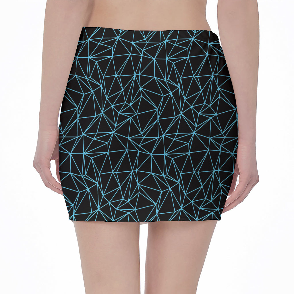 Black And Blue Geometric Mosaic Print Pencil Mini Skirt