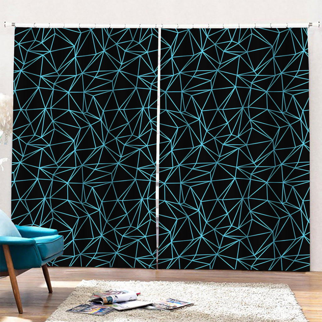 Black And Blue Geometric Mosaic Print Pencil Pleat Curtains