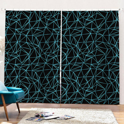 Black And Blue Geometric Mosaic Print Pencil Pleat Curtains