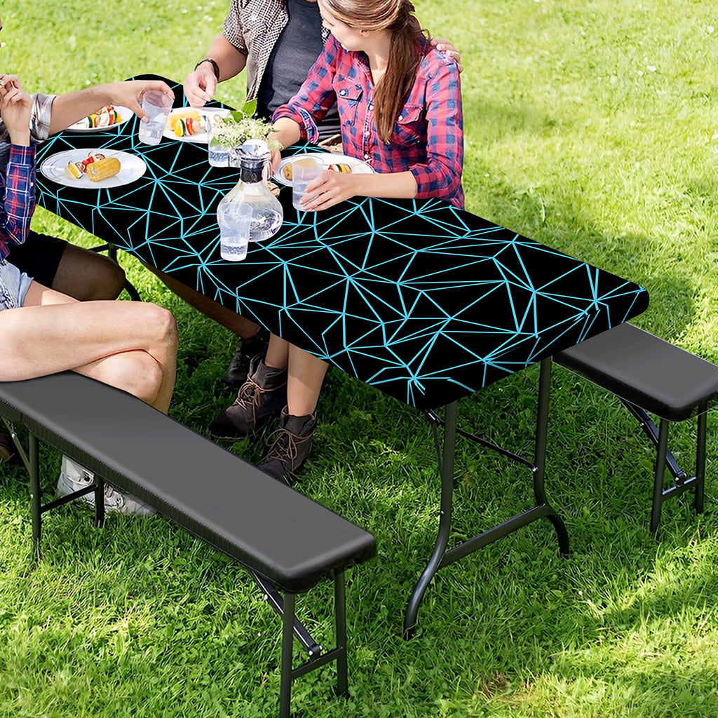 Black And Blue Geometric Mosaic Print Picnic Table Cover