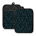 Black And Blue Geometric Mosaic Print Pot Holders With Pocket