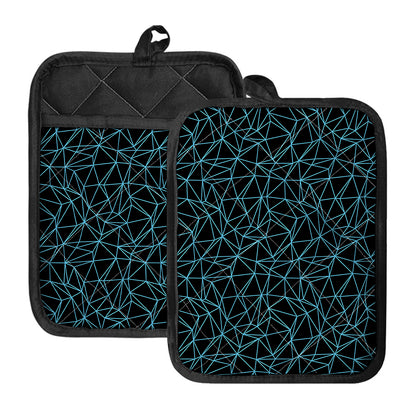 Black And Blue Geometric Mosaic Print Pot Holders With Pocket