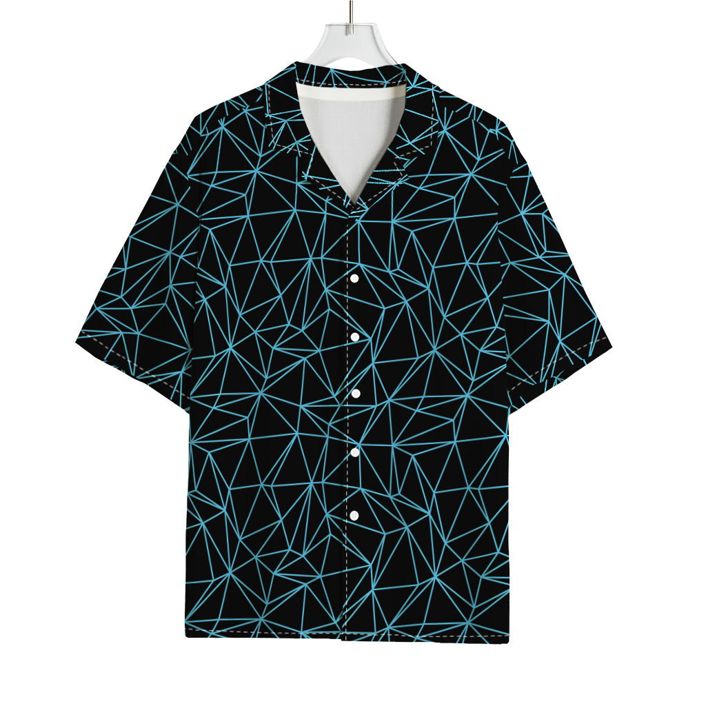 Black And Blue Geometric Mosaic Print Rayon Hawaiian Shirt