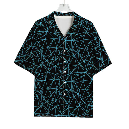 Black And Blue Geometric Mosaic Print Rayon Hawaiian Shirt