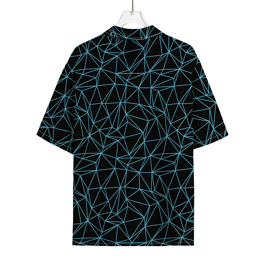 Black And Blue Geometric Mosaic Print Rayon Hawaiian Shirt