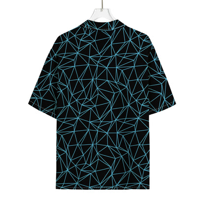Black And Blue Geometric Mosaic Print Rayon Hawaiian Shirt