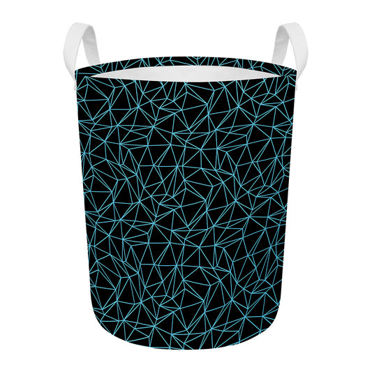 Black And Blue Geometric Mosaic Print Round Laundry Basket
