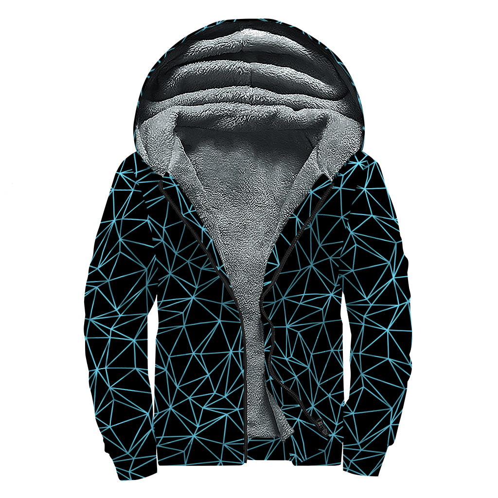 Black And Blue Geometric Mosaic Print Sherpa Lined Zip Up Hoodie