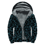 Black And Blue Geometric Mosaic Print Sherpa Lined Zip Up Hoodie
