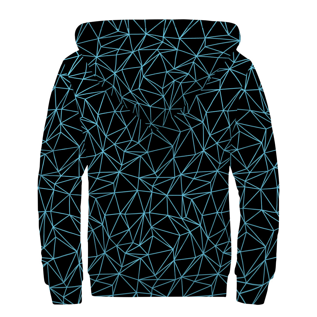 Black And Blue Geometric Mosaic Print Sherpa Lined Zip Up Hoodie