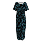 Black And Blue Geometric Mosaic Print Short Sleeve Long Nightdress