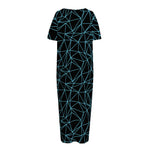 Black And Blue Geometric Mosaic Print Short Sleeve Long Nightdress