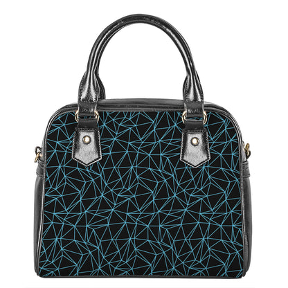 Black And Blue Geometric Mosaic Print Shoulder Handbag